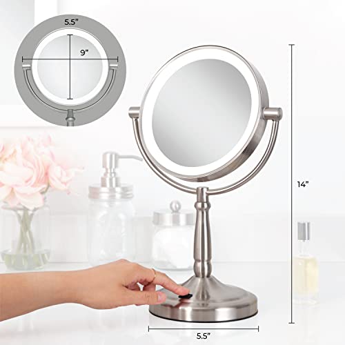 Zadro 9" Round LED Makeup Mirror with Lights and Magnification 5&10X/1X AA Battery Operated Swivel Lighted Makeup Mirror