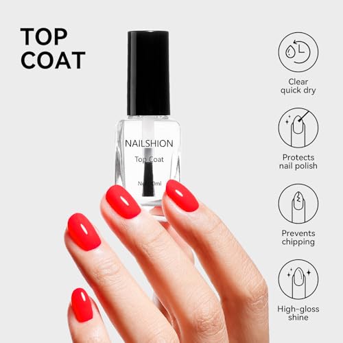 Nailshion Pink Base & Clear Top Coat Nail Polish Set