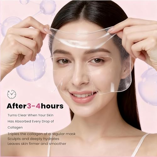 Collagen Glow Up Mask 2.0, Bio Collagen Face Mask for Firming Skin, Deep Hydration, Wrinkle & Pore Reduction(4 Count (Pack of 1))
