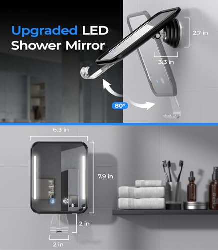 Gospire Heated Fogless Shower Mirror with Light & Suction Cup
