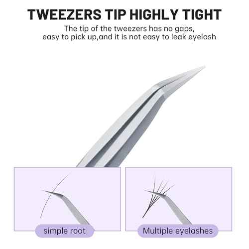 High Precision Lash Tweezers for Individual and Volume Eyelash Extensions Premium Stainless Steel Curved Fiber Tip Professional Isolation Tweezer