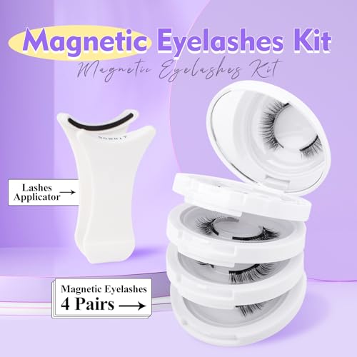Magnetic Eyelashes with Applicator - Reusable, No Glue, Waterproof (4 Pairs)