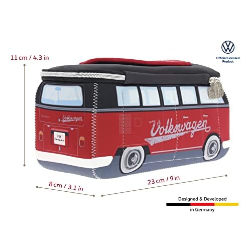 BRISA VW Collection - Volkswagen Neoprene Universal Makeup Cosmetics Toiletry Travel Pharmacy Bag in T1 Bus Design (Red/Black) (Small (9.1 x 4.3 x 3.1 inches))