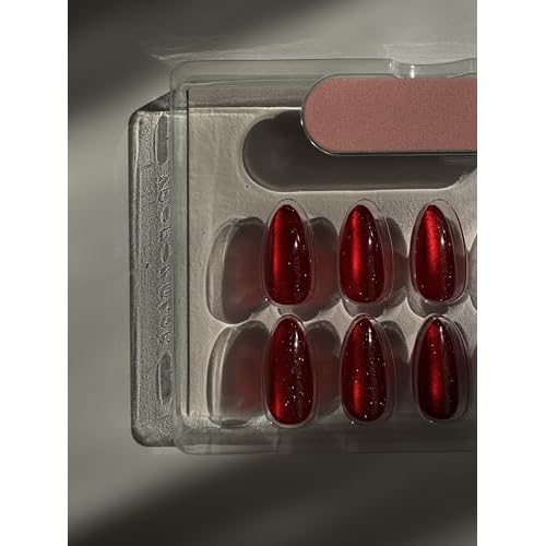 GelTech¢â Press-On Nails - "That Girl" | Red Jelly Cateye | Medium Almond, Soft Gel Nails | 30 Nails in 15 Sizes