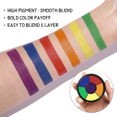 BOBISUKA Rainbow Cream Face & Body Paint Palette Kit with 3 Brushes