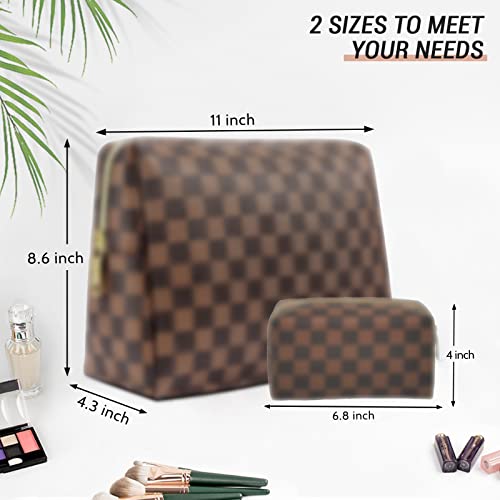 Checkered Makeup Bag, 2 Pcs Portable Leather Cosmetic Bag, Travel Toiletry Bag for Women, PERFECT for Christmas, Birthdays, Valentine¡¯s Day