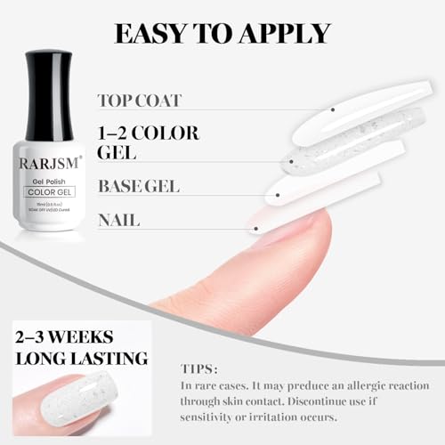 RARJSM Snow Glitter Gel Nail Polish - Milky White Sparkle UV/LED Curing, 15ML