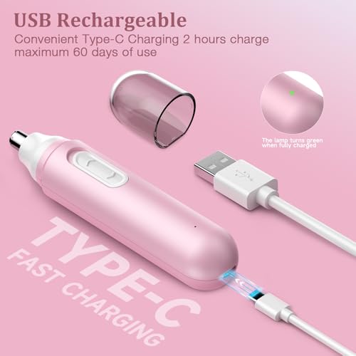 Nose Hair Trimmer for Women Rechargeable :2024 Upgrade 2 in 1 Nose Trimmer for Women, Painless Eyebrow & Facial Hair Trimmer- Dual-Edge Blades, IPX7 Waterproof, Portable for Easy Cleansing, Pink