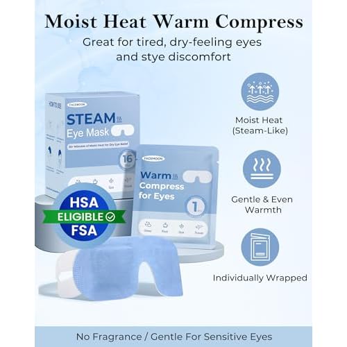 16 Pack Steam Eye Mask for Dry Eyes: Self-Heating Warm Compress for Stye Relief & Digital Eye Strain, FSA&HSA Eligible, Disposable, No Microwave, Travel & Spa Essential, Self-Care Gift, Unscented