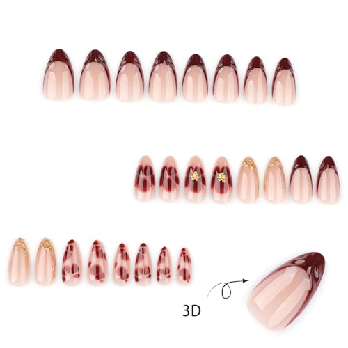 Red French Tip Press On Nails Medium Almond 24Pc