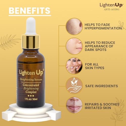 LightenUp, Skin brightening Serum | 1 Fl oz / 30 ml | for Face, Armpits, Hands, Knees and Body | with Argan Oil and Shea Butter