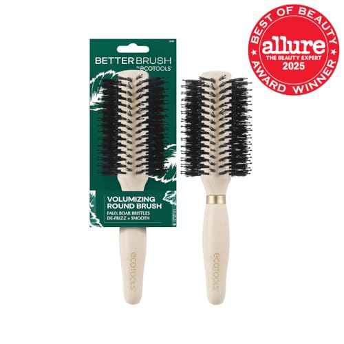 EcoTools Volumizing Round Hairbrush, Achieve Full Blow Out, Heat Resistant For Easy Blow Drying, Vegan Bristles Tame Frizz & Smooth Hair, Made With Renewable Bamboo, Cruelty-Free, 1 Count