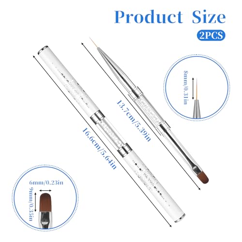 Double-Ended Builder Gel & Fine Liner Nail Art Brushes - 2 Pcs White
