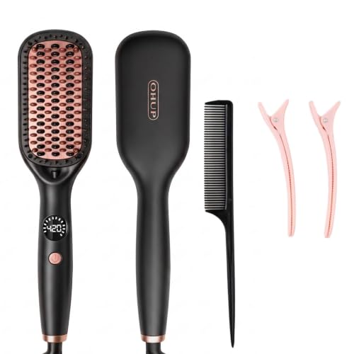 OHUP 2-in-1 Ionic Hair Straightener Brush & Hot Comb - Fast Heating, Adjustable Temperature, Tangle-Free Design