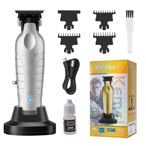 KEMEI 2099 Cordless Hair Trimmer for Men with Charging Dock - Silver