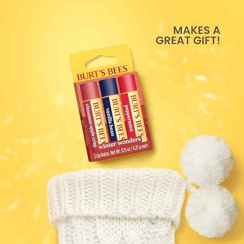 Burt's Bees Stocking Stuffers, Winter Wonders Lip Balm Set for Christmas Gifts, With Responsibily Sourced Beeswax, Natural Origin Lip Care, 3 Tubes, 0.15 oz.