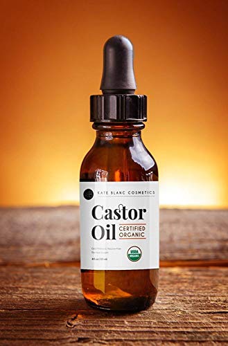 Kate Blanc Cosmetics Organic Castor Oil (4oz). 100% Pure, Cold Pressed, Hexane Free in a Glass Bottle. Stimulate Growth for Eyelashes, Eyebrows, Hair. Skin Moisturizer & Oil Cleanse with Starter Kit