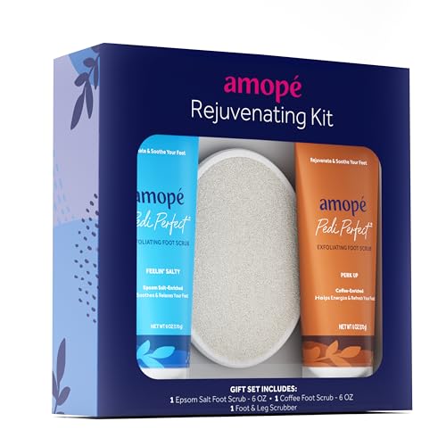 Amopé Rejuvenating Foot Care Kit - Exfoliating Sugar Scrubs & Scrubber