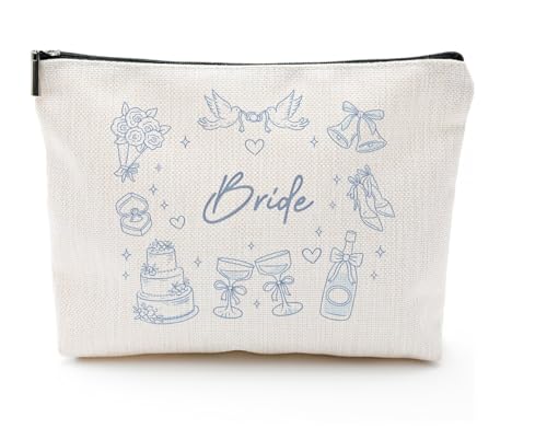 Bride Makeup Bag - Blue Wedding Cosmetic Pouch