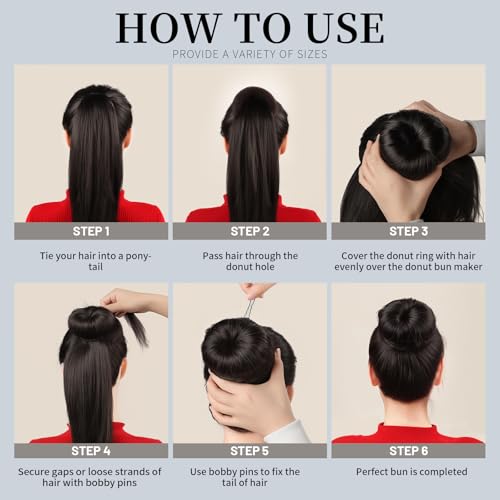 Hair Bun Maker Set - 3 Sizes with 5 Elastic Bands