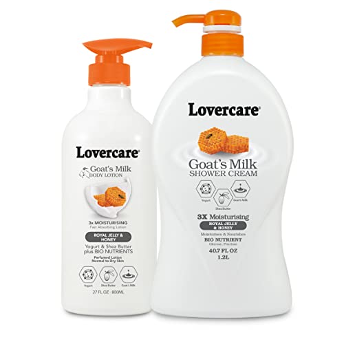 Lover's Care Goat Milk Body Lotion for Dry Skin Royal Jelly & Honey 27.05oz (800ml) - Combo Body Lotion & Body Wash…