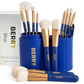 BERRY GOODS 12-Piece Makeup Brush Set with Microcrystalline Silk Fibers ? Ultra-Soft, Vegan & Cruelty-Free Face & Eye Brushes with Travel Case (BERRY Blue)