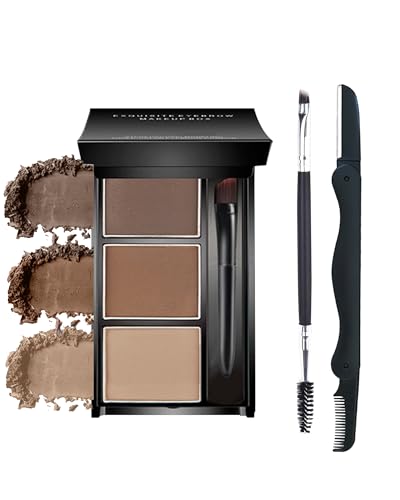 3 in 1 Eyebrow Powder Kit with Brush, Razor & Mirror