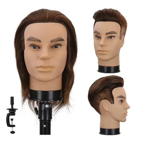 12" Male Barber Mannequin Head with Real Human Hair & Clamp