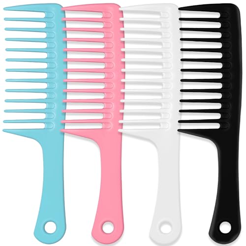 Blue Pink White Black 4PCS Wide Tooth Comb Set for Curly Wet & Long Hair