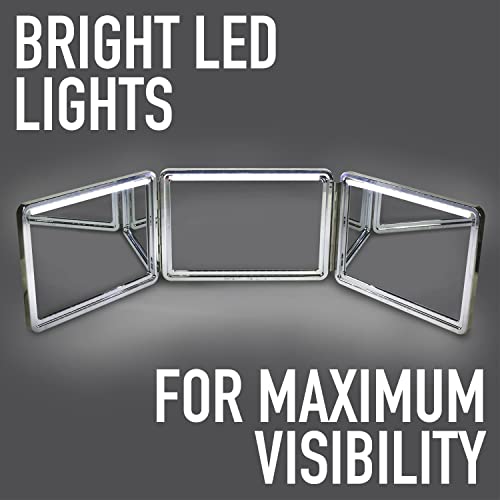 Self-Cut System Heaven Lights 3-Way Mirror with LED Lights & Chrome Glass for Men’s Haircuts