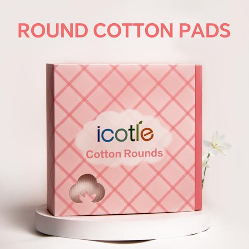 ICOTLE 100% Cotton Round Pads - 210 Soft, Lint-Free Makeup Remover