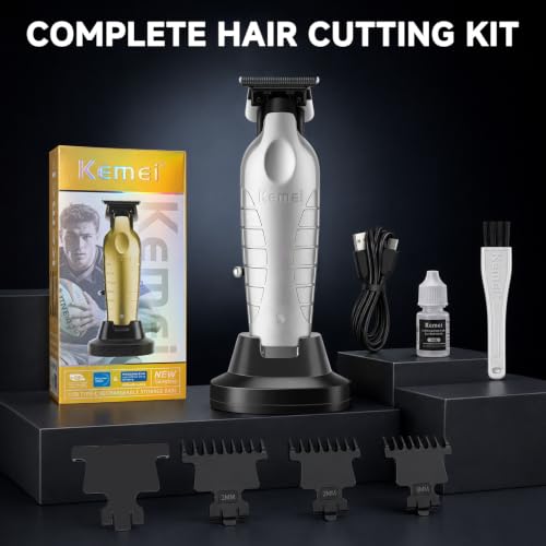 KEMEI 2099 Cordless Hair Trimmer for Men with Charging Dock - Silver