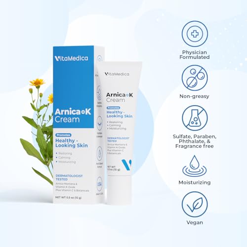 VitaMedica Arnica + Vitamin K Bruise Recovery Cream for Face & Under-Eye, Sensitive-Skin Formula, Post-Procedure Support - 2 Pack