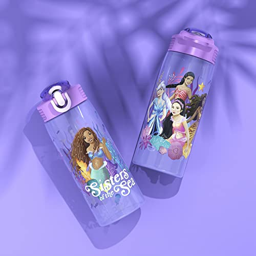 Zak Designs Disney The Little Mermaid 2023 Kids Water Bottle For School or Travel, 25oz Durable Plastic, with Pop-Up Antimicrobial Spout and Cover, Handle, and Leak-Proof (Ariel, Sisters of the Sea)