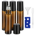 10ML Essential Oil Roller Bottles 4-Pack, Amber Glass with Stainless Steel Balls