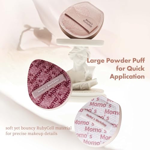 Momo's Workshop Rosy Reverie Trio Makeup Brush and Sponge Set?Satin Rose Edition 3-Piece Kit for Foundation and Powder&Fish Tail Brush, Flat Blending Sponge & Velour Powder Puff for a Flawless Finish