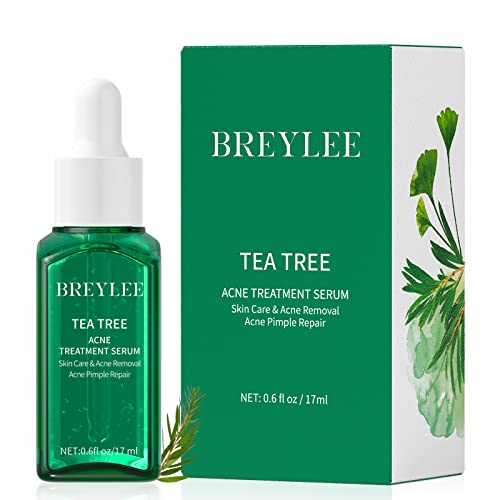 Tea Tree Oil Acne Serum, BREYLEE 2.0 Treatment Acne Prone Sensitive Skin Care Face Serum to Cystic Acne Scars, Redness Relief, Pimples Dark Spots Remove, Niacinamide Facial Moisturizer,17ml/0.6fl oz