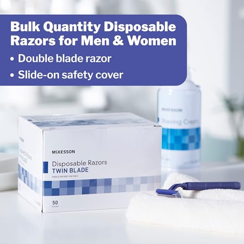 McKesson Disposable Razors [100 Count] ? Twin Blade Bulk Shaving Razors for Men & Women, Stainless Steel, Blue, Single-Use for Medical Clinics, Tattoo, Travel, Camping & Salon Care