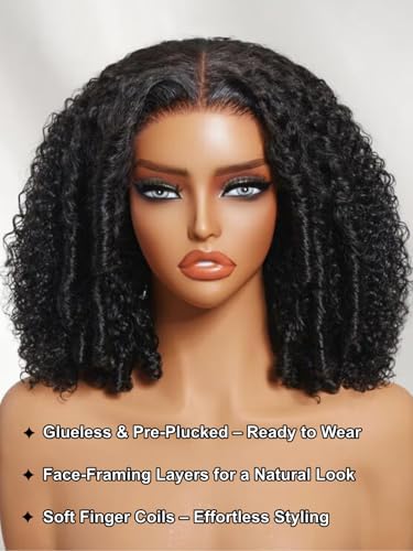 UNICE 16 Inch Afro Kinky Curly Human Hair Wig with 180% Density, Glueless 7x5 HD Lace Closure, Pre Plucked Bleached Knots, Beginner Friendly