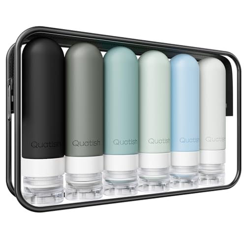 Quatish Travel Bottles for Toiletries 6 Pack, Original Patented Leakproof 3 oz Tsa Approved Travel Size Containers, BPA Free Silicone Shampoo and Conditioner Bottles, Camping Essentials, Black