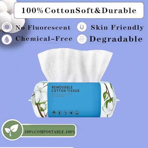 Disposable Face Towel 300 Count, Soft Cotton Clean Skin Face Towels, Dry Wipes Cotton Facial Towels Wash Cloths Tissue Thickened, Face Towelettes Disposable for Makeup Remover, Cleansing and Skincare