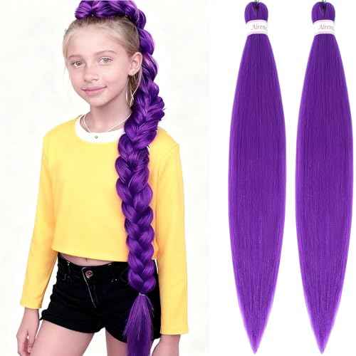 Alrence Purple Braiding Hair Pre Stretched Long Braid 30 Inch 2 Packs Professional Braiding Hair Extensions Synthetic Crochet Twist Braids (30 Inch, Purple)
