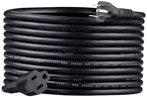 Amazon Basics Power Extension Cord, 20 Feet 13 Amps, 125V, Black