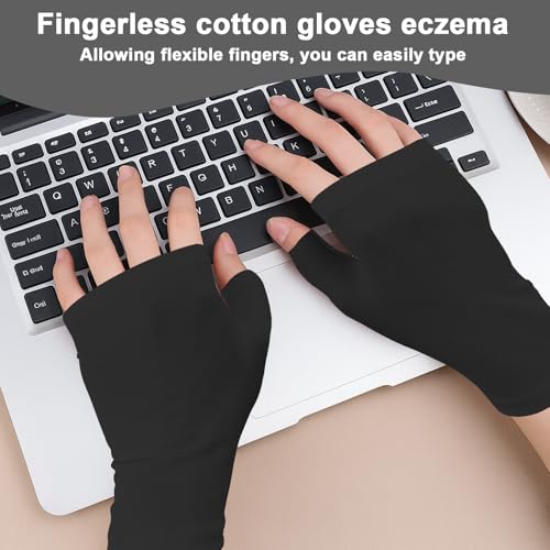 Fingerless Cotton Eczema Gloves for Dry Hands - Washable & Reusable (6 Pairs)