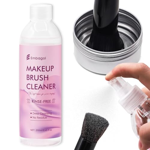 Makeup Brush Cleaner, Easily Remove Stubborn Makeup, Dirt & Impurities from Makeup Brushes, Rinse-Free & Quick Drying & Vegan & Cruelty-Free(250ml/8.45 fl oz)