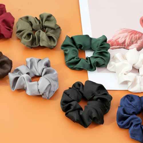 IVARYSS Satin Scrunchies for Women, Soft Than Silk for Hair, Fashion Ties and Bands for Thin | Thick Hair Styling, 16 Pack (Neutral Color)