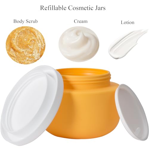 Qeuly 8.8oz Plastic Jars with Lids - Leakproof Wide Mouth Lotion Containers, Yellow, 2 Pcs