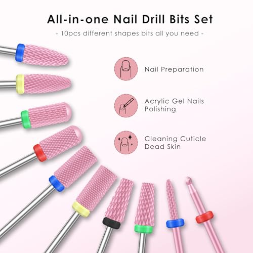 10PCS Ceramic Nail Drill Bits Set - Professional Electric Manicure Tools