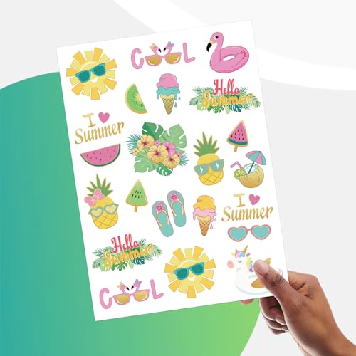 Summer Pool Party Temporary Tattoos for Kids - 44 Metallic Designs