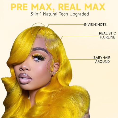 JINNOO 22-Inch Yellow Lace Front Wig - 200% Density Body Wave